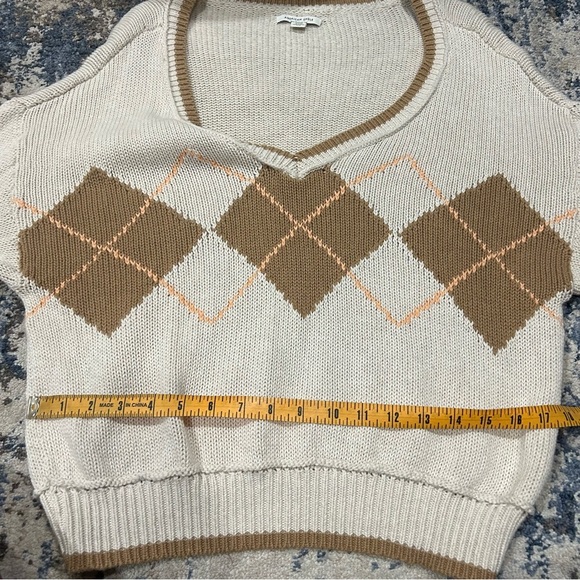 American Eagle Cream & Tan 100% Cotton Diamond Pattern Jumper Size Medium - Picture 8 of 9